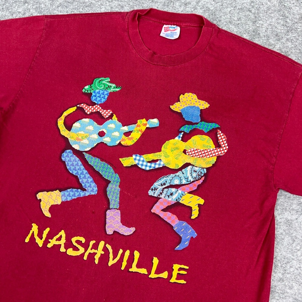 VTG Nashville Shirt Mens XL‎ Red Country Music Guitar Single Stitch 90s Tee USA